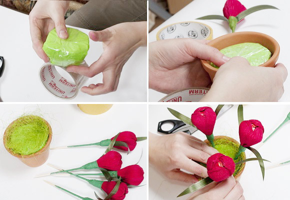 làm hoa tulip bằng giấy nhún - hình minh họa 3